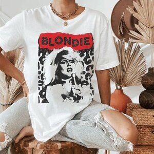 Blondie Leopard T-Shirt, Debbie Harry Atomic Graphic Tee, White Rock Band Tee 84